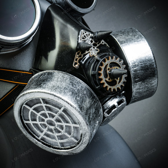 Silver Steampunk Spike Goggle w/ Party Spike Gas Mask Halloween Party Costume - Picture 6 of 8